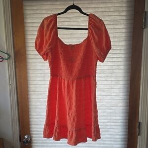 Lily Rose Orange Puff-Sleeve Smocked Mini Dress